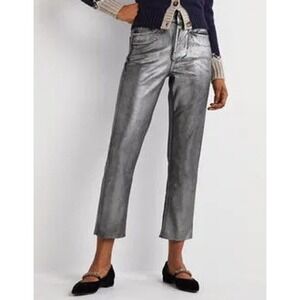 NWOT BODEN Straight Leg Metallic Trousers Pants‎ Women's Size 10 Silver Casual